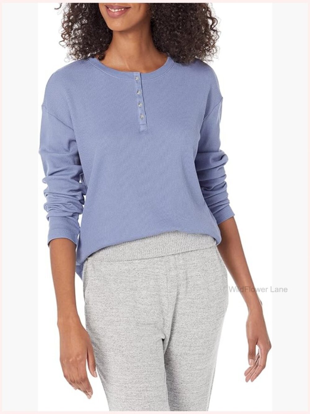 Long Sleeve Waffle Henley - Soft Jersey Knit Top